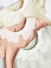 Green/ Lemon / Apricot Lace Collar Baby Bloomer Rompers 3 Pack - Image 4 of 7