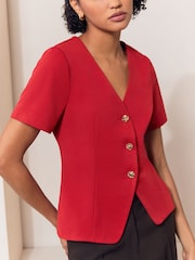 Lipsy Red Short Sleeve Button Through Top - Image 2 of 5