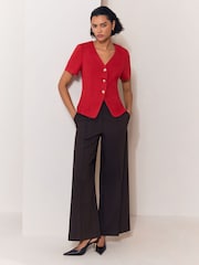 Lipsy Red Short Sleeve Button Through Top - Image 3 of 5