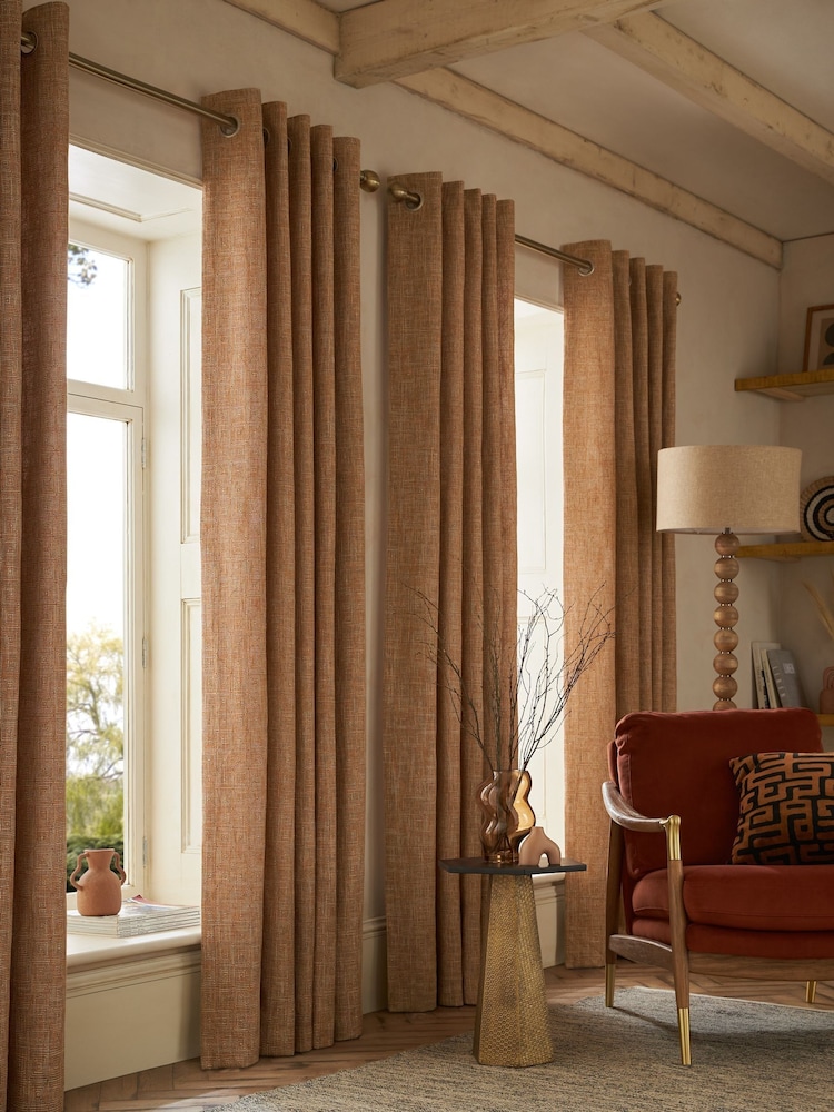 Orange Woven Geometric Eyelet Lined Curtains - Image 9 of 9 Orange Woven Geometric Eyelet Lined Curtains - Image 9 of 9