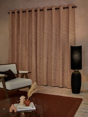 Orange Woven Geometric Eyelet Lined Curtains - Image 3 of 5