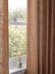Orange Woven Geometric Eyelet Lined Curtains - Image 4 of 5