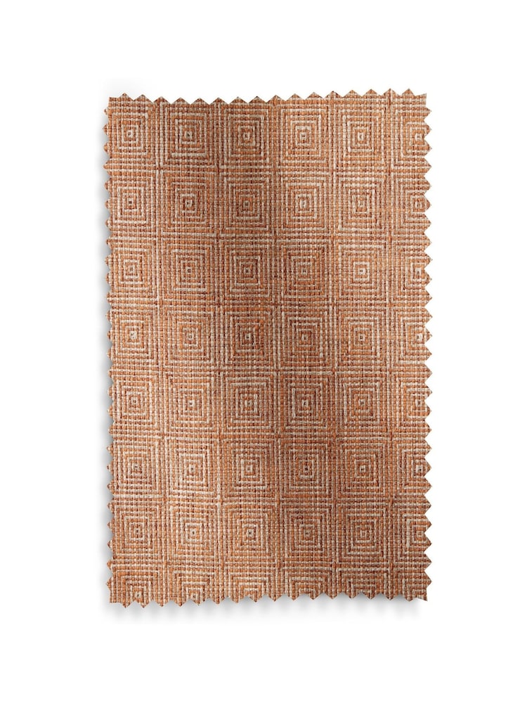 Orange Woven Geometric Eyelet Lined Curtains - Image 5 of 5
