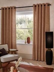 Orange Woven Geometric Eyelet Lined Curtains - Image 5 of 9