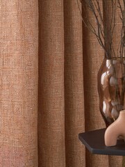 Orange Woven Geometric Eyelet Lined Curtains - Image 7 of 9