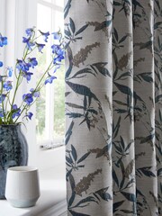 Natural/Blue Leaf Jacquard Eyelet Lined Curtains - Image 3 of 6
