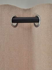 Tan Brown Herringbone Weave Lined Eyelet Curtains - Image 8 of 8