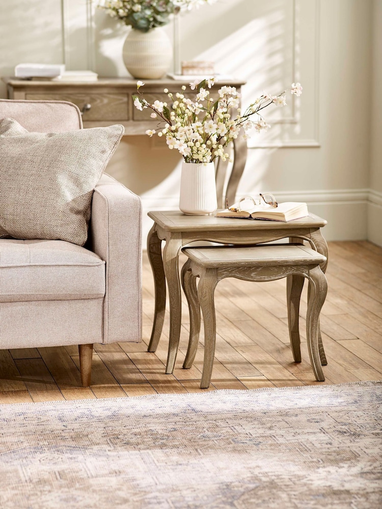 Julian Bowen Limed Oak Camille French Style Nest of 2 Tables - Image 1 of 8 Julian Bowen Limed Oak Camille French Style Nest of 2 Tables - Image 1 of 8