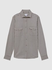 Reiss Chocolate Multi Tremont Brushed Checked Overshirt - Image 2 of 5