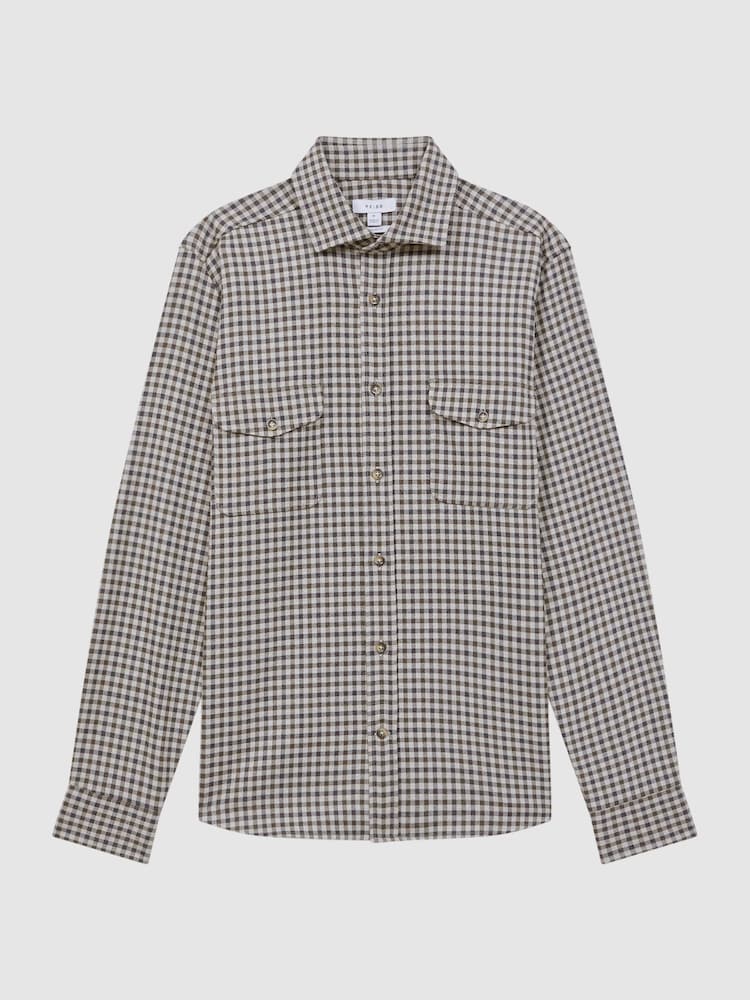 Reiss Chocolate Multi Tremont Brushed Checked Overshirt - Image 2 of 5