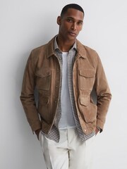 Reiss Chocolate Multi Tremont Brushed Checked Overshirt - Image 3 of 5