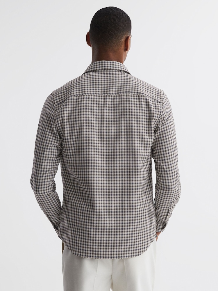 Reiss Chocolate Multi Tremont Brushed Checked Overshirt - Image 5 of 5