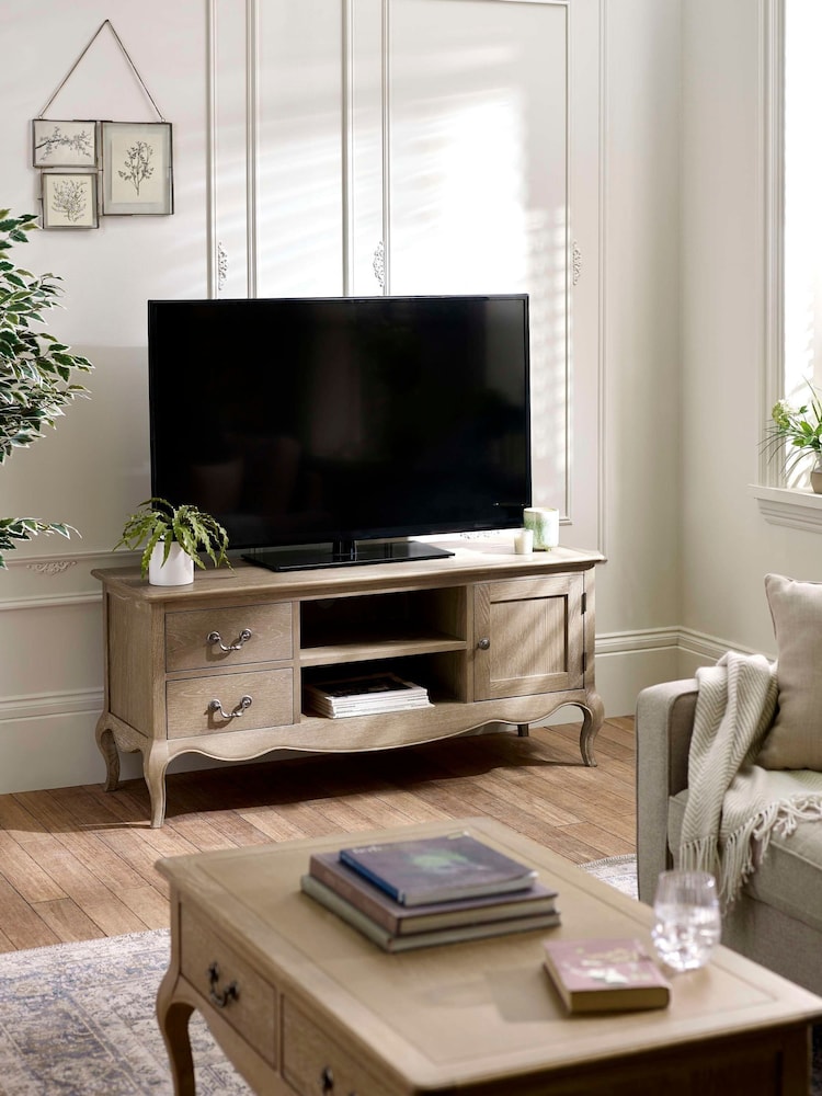 Julian Bowen Limed Oak Camille French Style TV Unit up to 62 Inch - Image 1 of 9 Julian Bowen Limed Oak Camille French Style TV Unit up to 62 Inch - Image 1 of 9