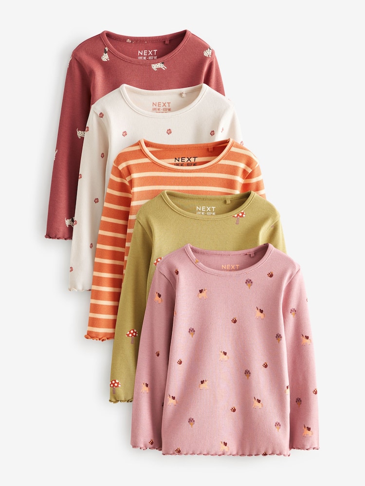 Dusky Orange Ribbed Long Sleeve Tops 5 Pack (3mths-7yrs) - Image 1 of 9 Dusky Orange Ribbed Long Sleeve Tops 5 Pack (3mths-7yrs) - Image 1 of 9