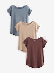 Blue/Brown/Neutral Cap Sleeve 100% Cotton T-Shirts 3 Pack - Image 1 of 6