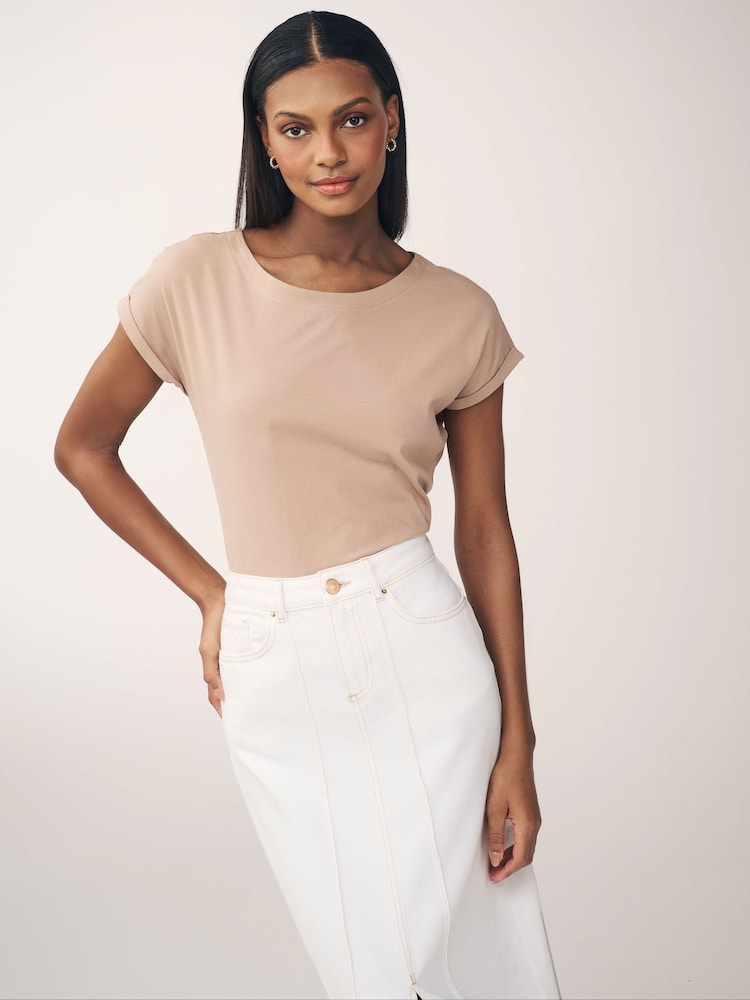 Blau/Braun/Neutral - T-Shirts aus 100 % Baumwolle mit Flügelärmeln, 3er-Pack - Image 3 of 6