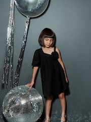 Black One Shoulder Corsage Party Dress (3-16yrs) - Image 1 of 7