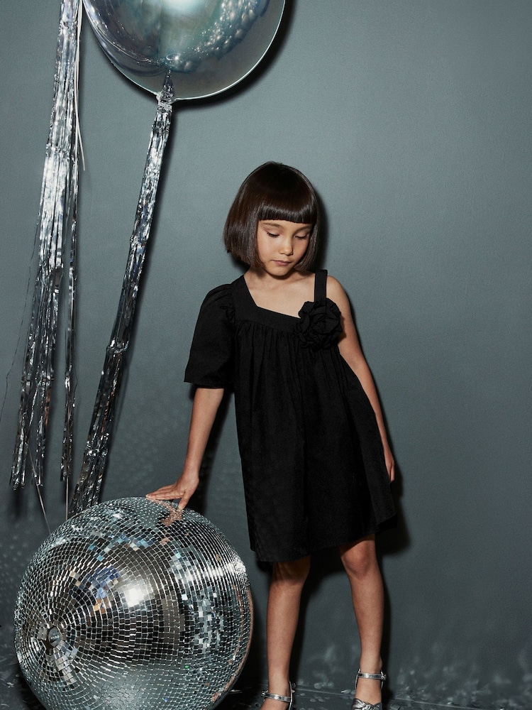 Black One Shoulder Corsage Party Dress (3-16yrs) - Image 1 of 7