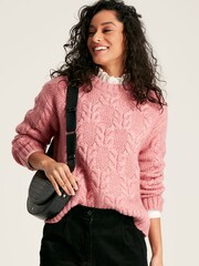 Joules Pippa Pink Cable Knit Jumper - Image 1 of 6