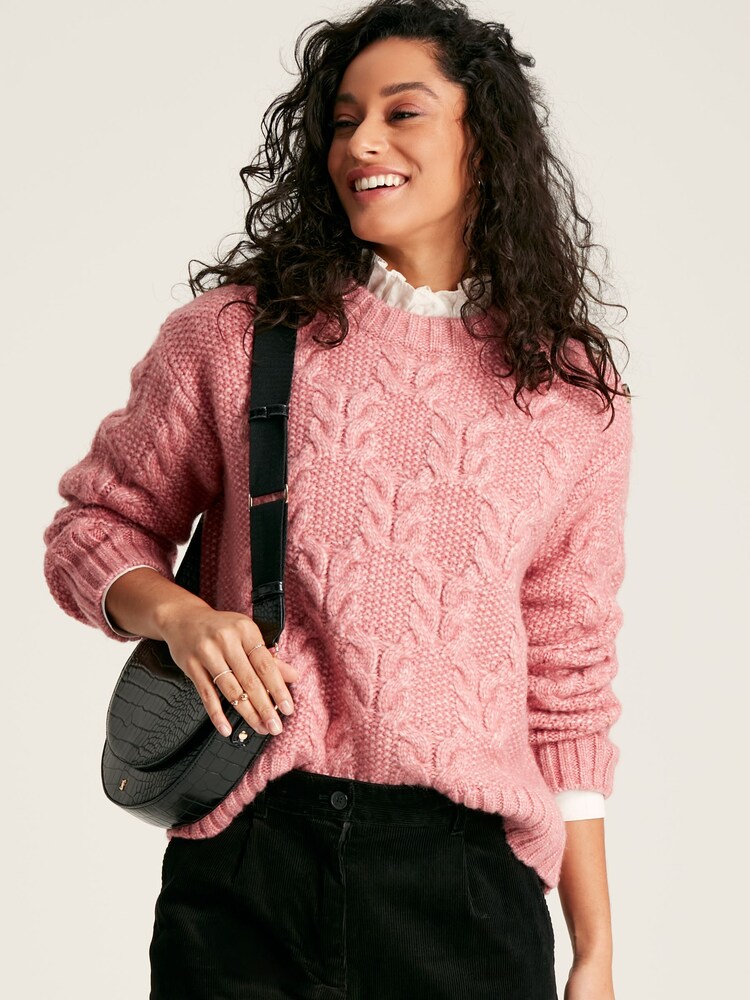 Joules Pippa Pink Cable Knit Jumper - Image 1 of 6