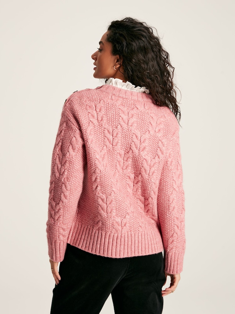 Joules Pippa Pink Cable Knit Jumper - Image 2 of 6