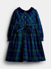 JoJo Maman Bébé Navy Blue Tartan Velvet Collar Christmas Smocked Dress - Image 2 of 5
