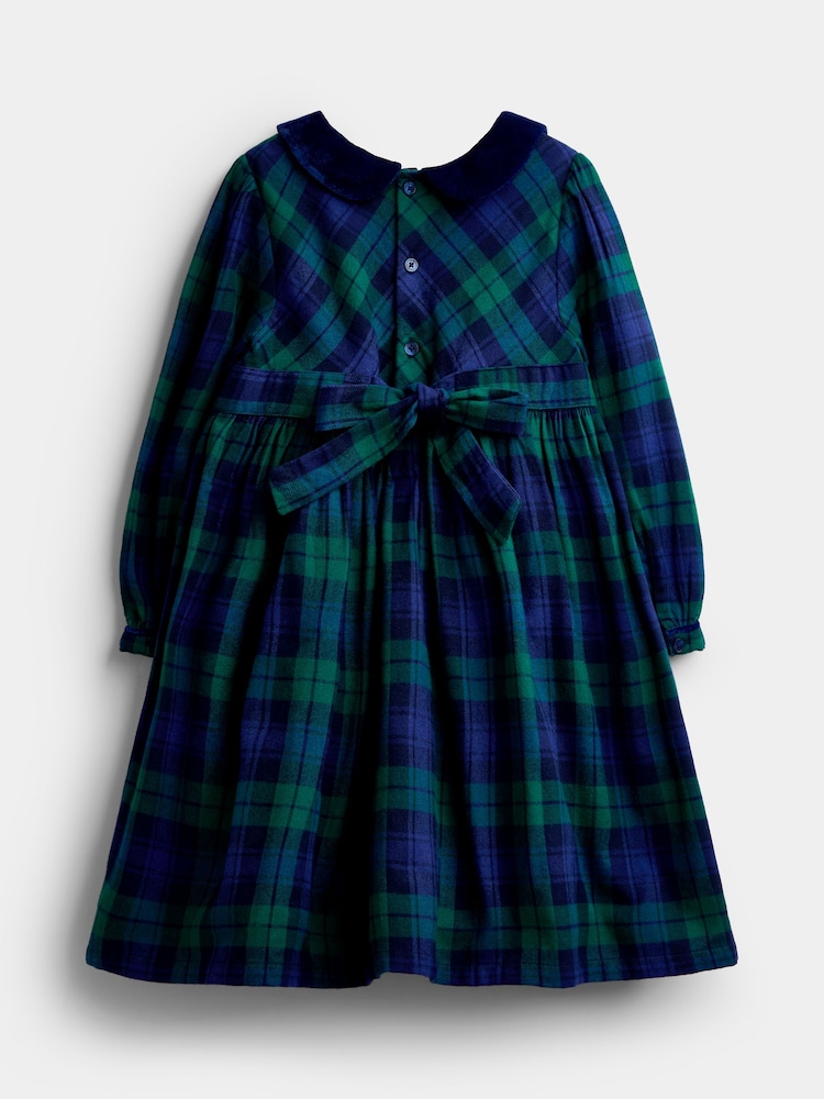 JoJo Maman Bébé Navy Blue Tartan Velvet Collar Christmas Smocked Dress - Image 2 of 5 JoJo Maman Bébé Navy Blue Tartan Velvet Collar Christmas Smocked Dress - Image 2 of 5