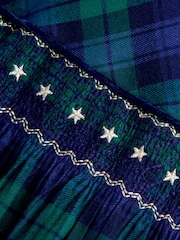JoJo Maman Bébé Navy Blue Tartan Velvet Collar Christmas Smocked Dress - Image 3 of 5