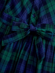 JoJo Maman Bébé Navy Blue Tartan Velvet Collar Christmas Smocked Dress - Image 5 of 5