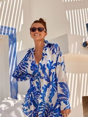 Blue Leaf 100% Cotton Beach Shirt Cover-Up - Image 3 of 8