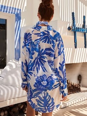 Blue Leaf 100% Cotton Beach Shirt Cover-Up - Image 5 of 8