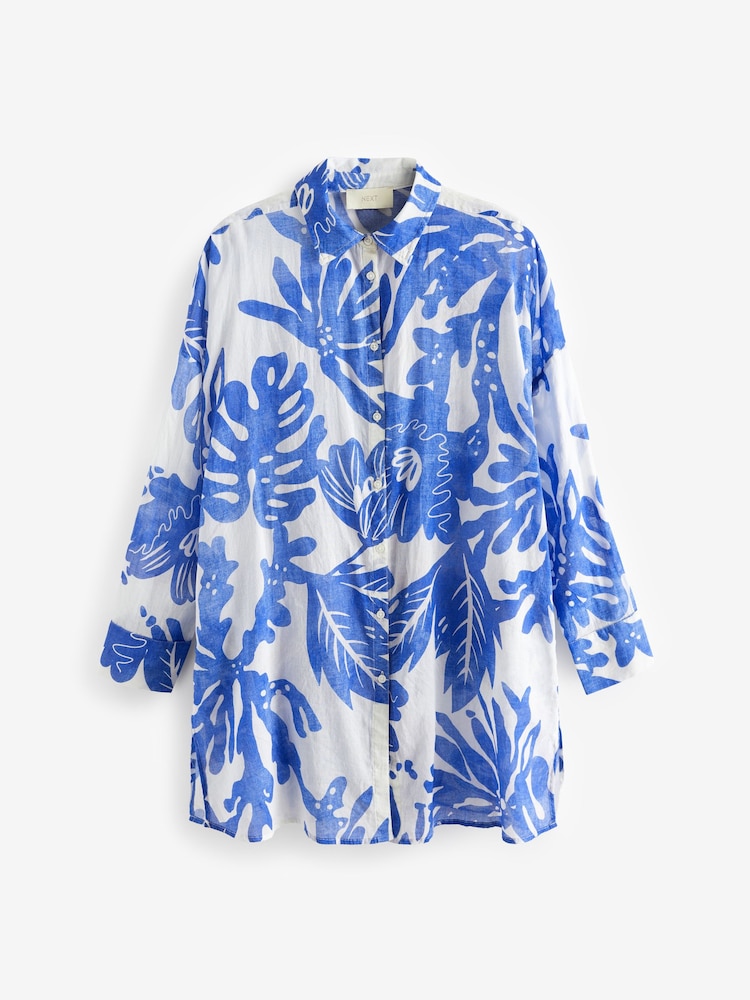 Blue Leaf 100% Cotton Beach Shirt Cover-Up - Image 7 of 8