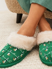Green Terry Toucan Suede Mule Slippers - Image 2 of 7