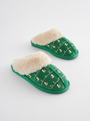 Green Terry Toucan Suede Mule Slippers - Image 3 of 7