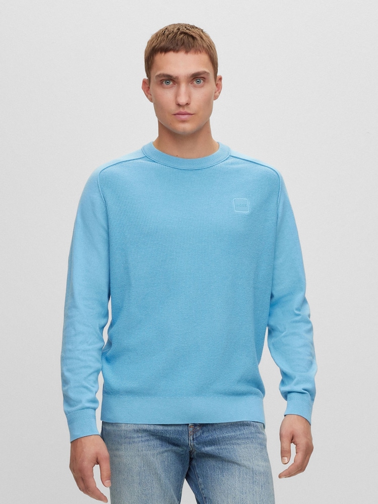BOSS Blue Kesom Textured Block Logo Sweatshirt - Image 1 of 4 BOSS Blue Kesom Textured Block Logo Sweatshirt - Image 1 of 4