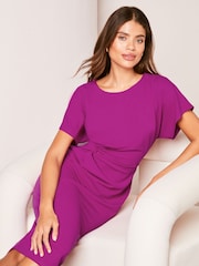Lipsy Pink Twist Side Round Neck Midi Dress - Image 1 of 4
