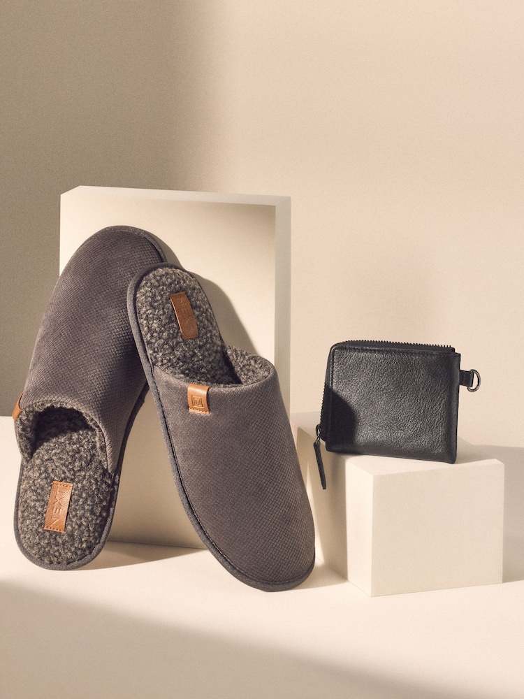 Grey Textured Mule Slippers - Image 2 of 8