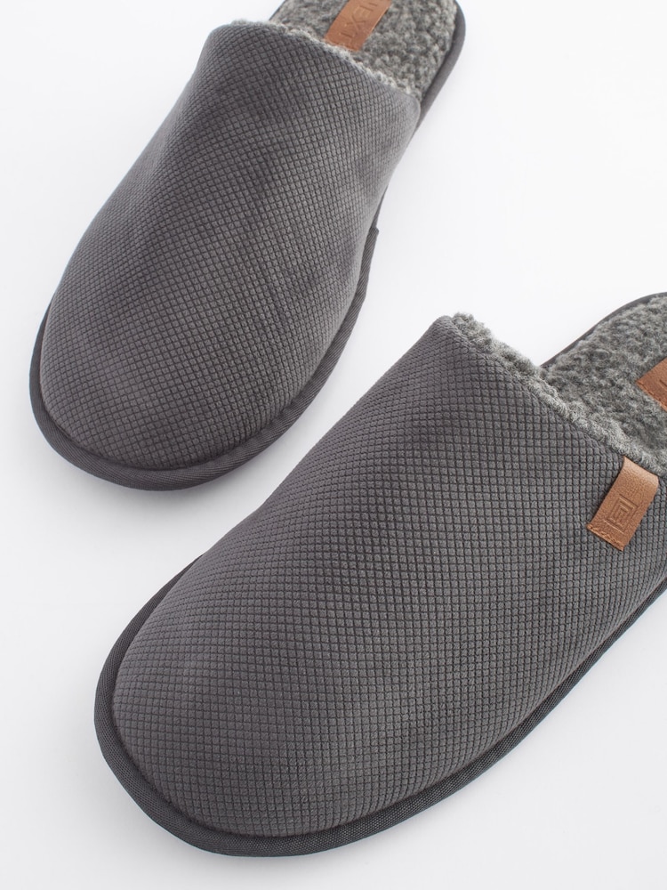 Grey Textured Mule Slippers - Image 8 of 8