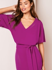 Lipsy Pink V Neck Flutter Sleeve Belted Midi Dress - Image 4 of 4