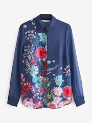 Navy Blue Print Long Sleeve Sheer Shirt - Image 4 of 5