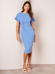 Lipsy Navy Blue Twist Side Crew Neck Midi Dress - Image 1 of 4