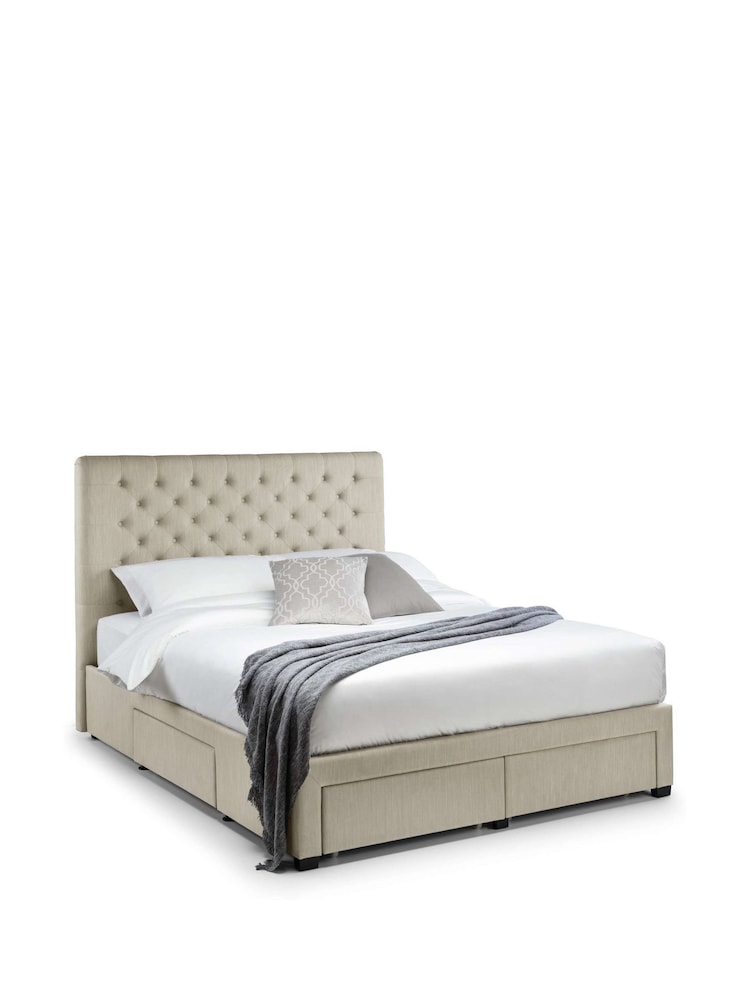 Julian Bowen Oatmeal Wilton 4 Drawer Linen Upholstered Bed - Image 2 of 12 Julian Bowen Oatmeal Wilton 4 Drawer Linen Upholstered Bed - Image 2 of 12