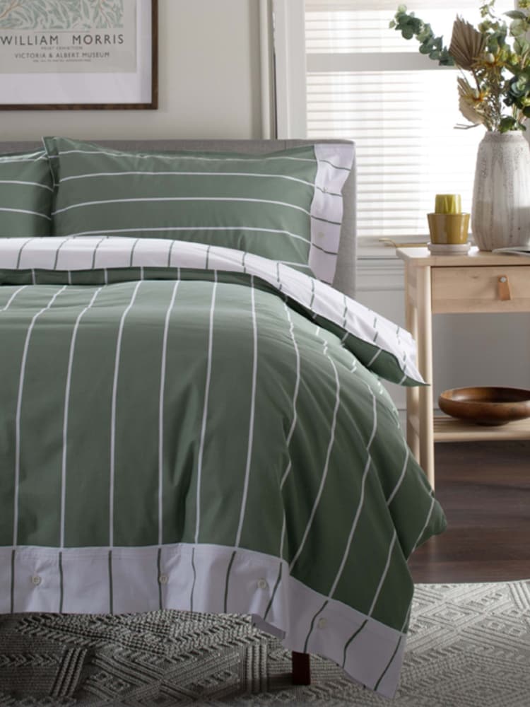 The Lyndon Company Sage Pin Stripe Duvet Cover and Pillowcase Set - Image 2 of 5