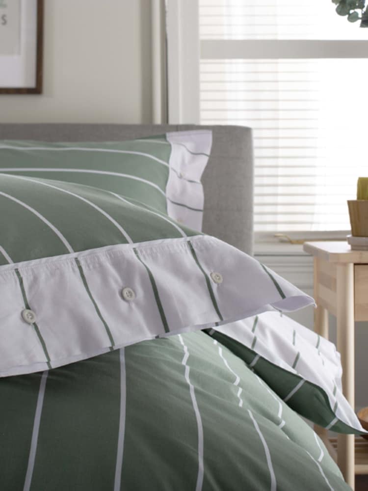 The Lyndon Company Sage Pin Stripe Duvet Cover and Pillowcase Set - Image 5 of 5
