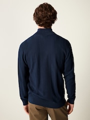 Navy Blue Texture 100% Cotton Regular Fit Quarter Zip Jumper - Image 3 of 5