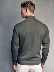 Olive Green Texture Regular Fit 100% Cotton Premium Quarter Zip Jumper - Image 4 of 7
