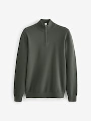 Olive Green Texture Regular Fit 100% Cotton Premium Quarter Zip Jumper - Image 5 of 7
