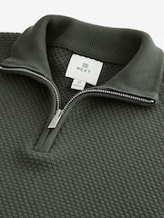 Olive Green Texture Regular Fit 100% Cotton Premium Quarter Zip Jumper - Image 6 of 7