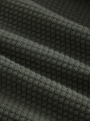 Olive Green Texture Regular Fit 100% Cotton Premium Quarter Zip Jumper - Image 7 of 7