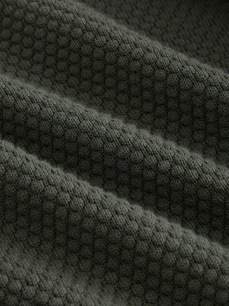 Olive Green Texture Regular Fit 100% Cotton Premium Quarter Zip Jumper - Image 7 of 7